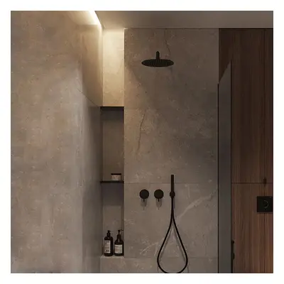 250mm Wall-Mounted Round Black Shower Set 2-Function with Hand Shower