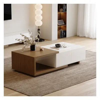 Quoint 1750mm Modern White & Walnut Coffee Table Retracted & Extendable with 2-Drawer