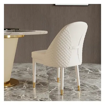 Modern Minimalist Beige Faux Leather Dining Chair in Solid Wood Frame