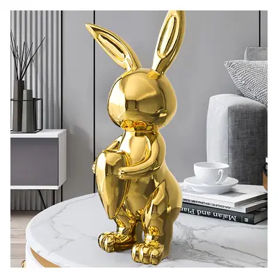 410mm Gold Shiny Resin Rabbit Statue Animal Art Decorative Sculpture Home Decor Vase