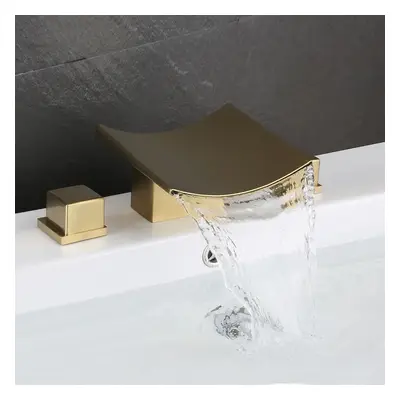 Grop Brushed Gold Waterfall 3 Hole Bathroom Basin Tap Dual Lever