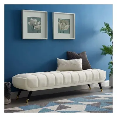 Enoak Modern White Bedroom Bench Velvet Upholstery Wooden Legs