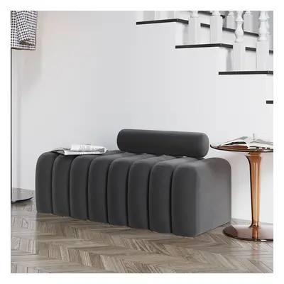 Modern Line Tufted Bench Upholstered Bench with Round Back Gray