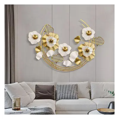 1200mm Modern Metal Wall Decor Art with Gold & White Leaves & Flowers for Living Room