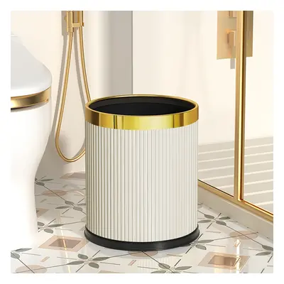 Gold & White Round Rubbish Bin Open Top PU Leather & Metal Garbage Can for Bathroom