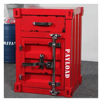 Ctainer Industrial Loft Red Nightstand Retro Bedside Storage Cabinet with Door & Drawer