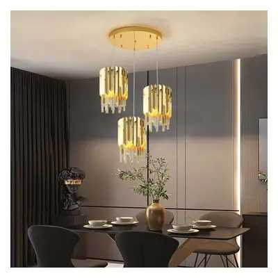 3-Light Crystal Modern Chandelier Ceiling Pendant Light in Gold for Living Room