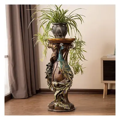 825mm Rustic Resin Peacock Plant Stand Indoor Multi-Colored Freestanding Planter