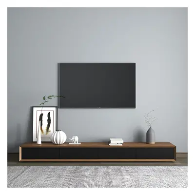 Modern 2200mm Walnut & Black TV Stand Rectangle Media Console with 4 Drawers