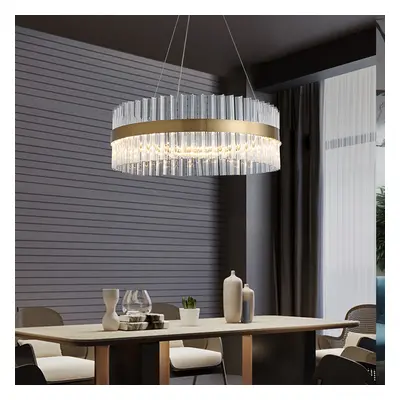 Fixedo Modern Glass Chandelier with Round Frame in Brass and Adjustable Cables