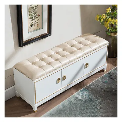 Traditional 1000mm Faux Leather Upholstered Entryway Bench with Storage Shoe Cabinet 3-Door