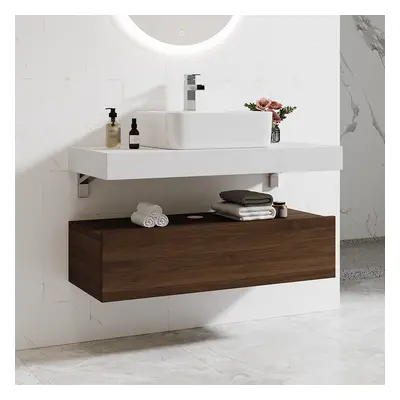 40" Floating Bathroom Vanity Set with Single Sink White and Walnut Modern Style