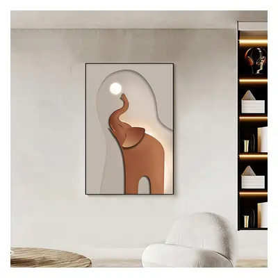 Realid Rectangle Elephant Wall Decor for Living Room Cute Painting with Frame in Brown