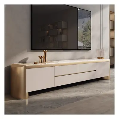 Modern 2000mm Off White TV Stand Sintered Stone Top with Storage for TVs up to 2159mm