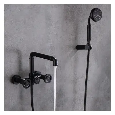 Ruth Industrial Pipe Matte Black Wall Mounted Bath Filler Mixer Tap with Hand Shower