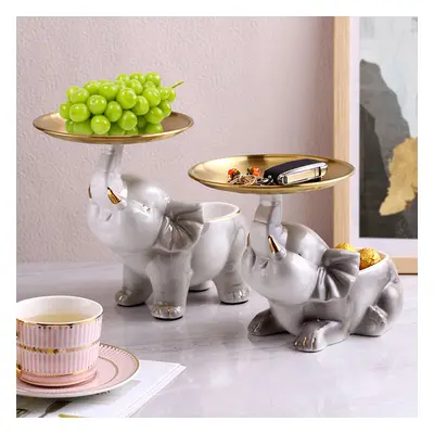 Set of 2 Elephant Fruit Basket Resin Gold Decorative Bowls Storage Trays Ornaments