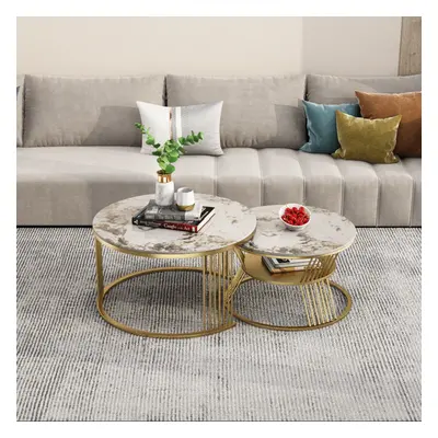 Modern Pandora Nesting Coffee Table Set with Sintered Stone Top 2-Piece Table Set