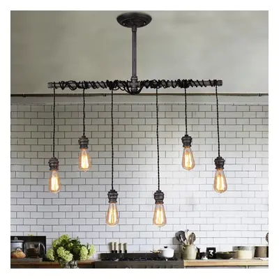 Industrial 6-Light Plumbing Pipe Hanging Pendant Light for Kitchen Island