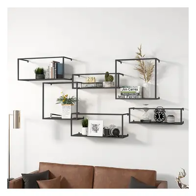 Modern 6 Pieces Wall-Mounted Shelving Black Floating Storage Shelves Metal