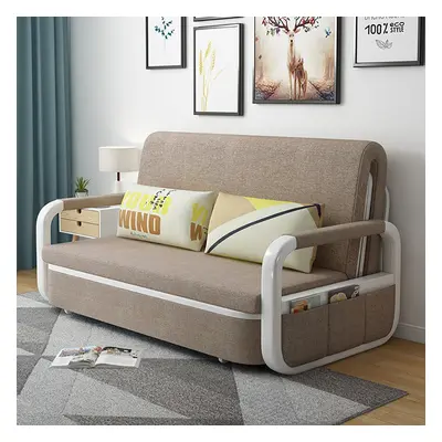 Up to 74.8" Cotton and Linen Sofa Bed Khaki Sleeper Sofa Loveseat with Solid Wood Frame