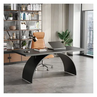 Industrial Black Rectangular Writing Desk Solid Wood Metal Base Home Office Desk Office Furnitur