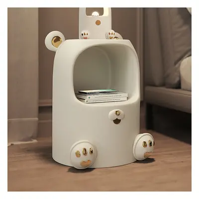 Cute Kid Off White Nightstand with Open Storage Bear Side Table