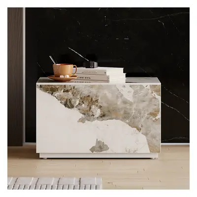 Modern White 600mmW Sintered Stone Nightstand 1 Drawer Bedside Table