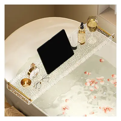 Acrylic Water Ripple Bathtub Tray Clear Bathroom Caddy Shelf with Gold Handles