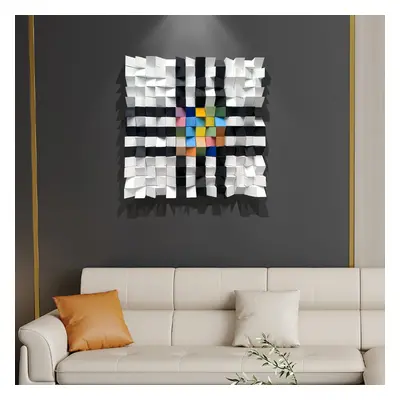 580mm Abstract Square Mosaic Wood Wall Art 3D Modern Carved Sculpture Decor Living Room