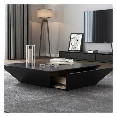 Modern Black Wood Coffee Table with Storage Square Drum with Drawer