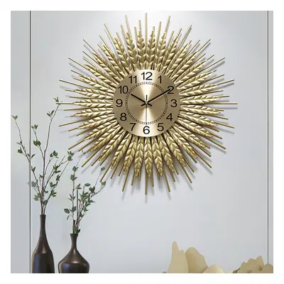 Large 3D Sunburst Metal Oversized Wall Clock Wheat Home Decor