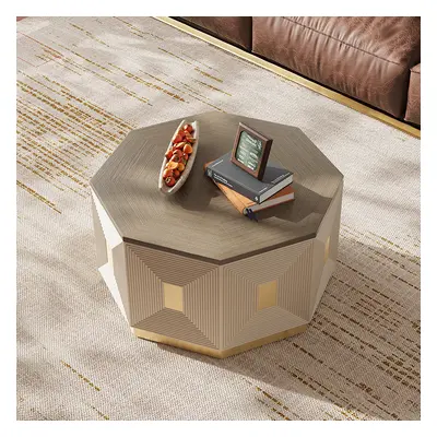 Mid Century Modern Block Coffee Table in Light Grey & Champagne with Octagonal Tabletop