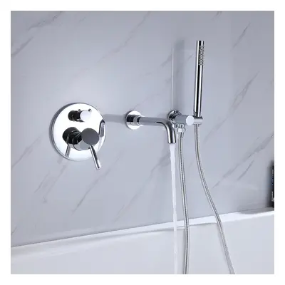 Stev Modern Wall-Mount Swivel Bath Filler Mixer Tap with Handshower in Polished Chrome