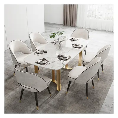 63" Faux Marble Dining Room Table for 4-6 Person White Rectangular Top in Gold