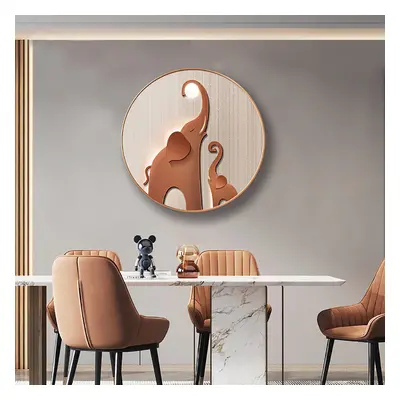 Modern 3D Aluminium Alloy Round Elephant Wall Decor for Living Room Cute Painting with Frame in 