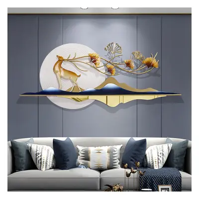 1400mm Modern Metal Wall Decor with Hollow-Out Ginkgo Leaves & Deer for Living Room