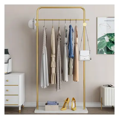 Metal Clothing Stand Freestanding Cloth Rail Stand with Hooks & Marble Base in Gold