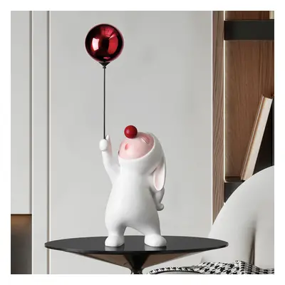 Modern Resin Rabbit Balloon Decorative Object White & Red Home Desk Figurine Decor Art