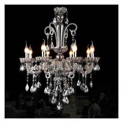 Glam Smoke Gray 8-Light Crystal Glass Chandelier for Living Room and Dining Room