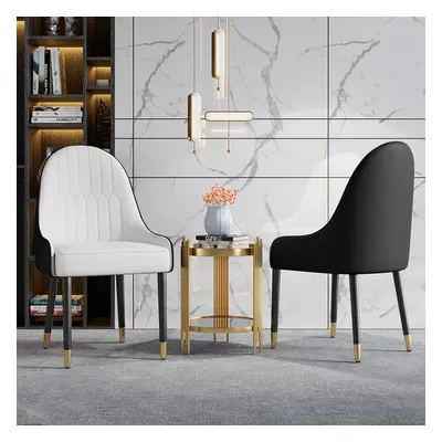 Set of 2 Modern Dining Chairs PU Leather with Upholstered in White & Black Dining Room Chairs