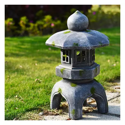 Outdoor Garden Geometric Japanese Solar Lantern Sculpture Statue Asian Decor in Grey