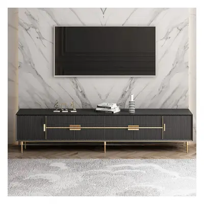 Modern Black TV Stand 4-Drawer 2-Door Media Console Gold Finish in Large