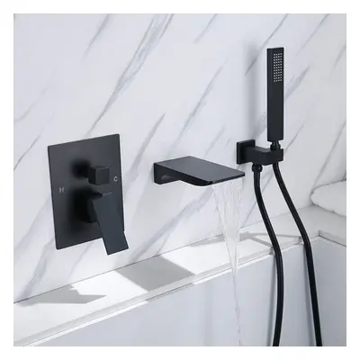 Wall Mounted Waterfall Bath Filler Mixer Tap Matte Black with Hand Shower