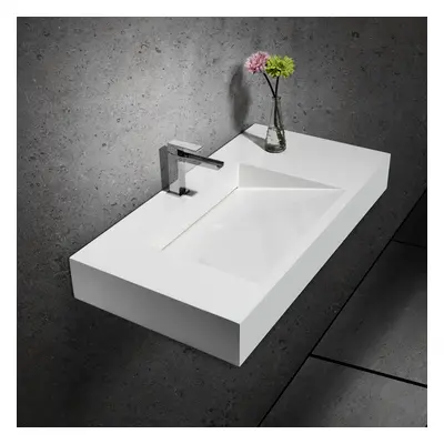 1000mm Wall-Hung Stone Resin Rectangle Bathroom Ramped Basin in Matte White