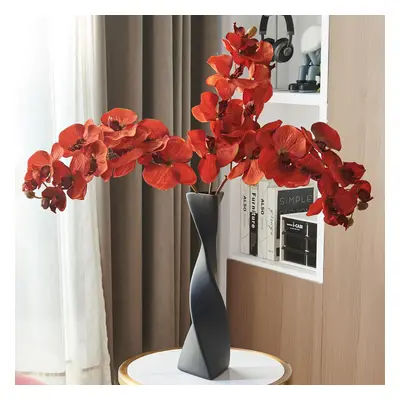 Modern Creative Orange Orchid Artificial Flower Arrangement in Black Vase