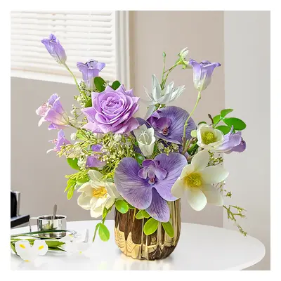 Purple Artificial Flower Arrangement in Gold Vase Fake Flower Dining Table Centerpiece