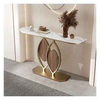 1000mm White Console Table Wooden Accent Table For Entryway with Sintered Stone Top & Abstract B