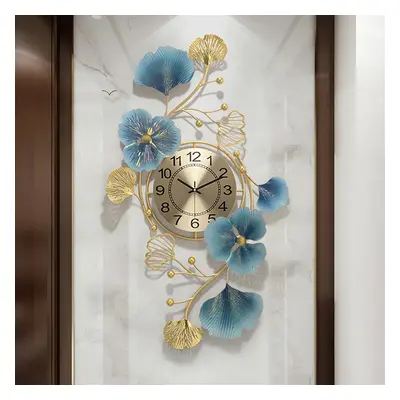 Modern Metal Large Wall Clock 3D Ginkgo Leaves & Flowers Home Decor Art