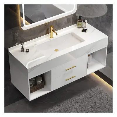 35" Floating Bathroom Vanity with Sintered Stone Vessel Sink with 2 Drawers in White