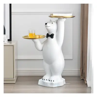 Modern White Bear Side Table Resin Tiered Tray Top End Table in Gold